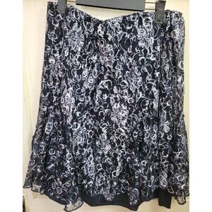 Women's Christopher And Banks Blue White Circle Lace Lined Knee Length Skirt P/L